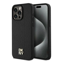 DKNY Odinis monogramos rašto metalinis logotipas Magnetinis dėklas telefonui iPhone 15 Pro Max - juodas