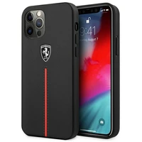 Ferrari FEOMSHCP12LBK iPhone 12 Pro Max juodas/juodas kietas dėklas Off Track Leather Nylon Stripe