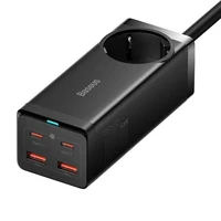 Baseus GaN3 Pro sieninis įkroviklis / maitinimo juosta 2xUSB + 2xUSB-C + AC, 100W (juodas)