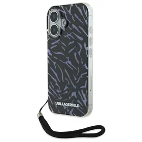 Karl Lagerfeld Zebra Pattern & Cord dėklas telefonui iPhone 16 Plus - violetinis