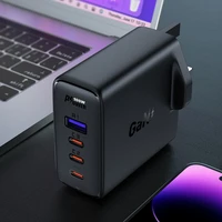 Greitas GaN 100W Power Delivery įkroviklis 3x USB C 1x USB su JK kištuku - juodas