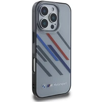 BMW Motosport IML atsitiktinės juostos iPhone 16 Pro Max dėklas - pilkas
