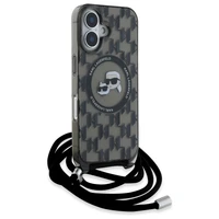 Karl Lagerfeld IML per petį monograminis Karl ir Choupette galvos MagSafe iPhone 16 dėklas - juodas