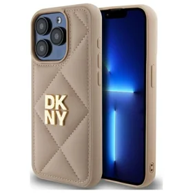 DKNY Quilted Stack Logo dėklas telefonui iPhone 15 Pro Max - smėlio spalvos