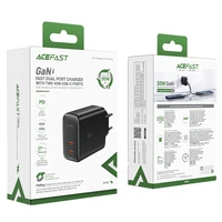 "Acefast A29 PD50W GaN (USB-C + USB-C) dviejų prievadų įkroviklis, juodas