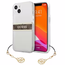 Guess GUHCP13SKB4GBR iPhone 13 mini 5.4" permatomas kietas dėklas 4G Rudas Dirželis Žavesio
