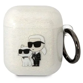 Karl Lagerfeld KLA2HNKCTGT Airpods 1/2 dėklas permatomas Blizgučiai Karl&Choupette