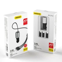 Dudao 3in1 USB automobilių įkroviklis 3,4 A su įmontuotu kabeliu Lightning / USB Type C / micro USB - juodas (m)