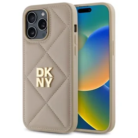 DKNY Quilted Stack Logo dėklas telefonui iPhone 14 Pro - smėlio spalvos