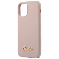 Guess GUHCP12SLSLMGLP iPhone 12 mini 5.4" šviesiai rožinis/šviesiai rožinis kietas dėklas Silikoninis užrašas Auksinis logotipas