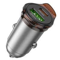 Automobilinis įkroviklis Hoco USB A + USB C QC3.0 PD 3A 43W + kabelis USB C į Lightning NZ16A metalinis pilkas