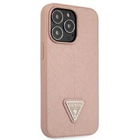 Guess GUHCP13LPSATLP iPhone 13 Pro / 13 6.1" rožinis kietasis dėklas SaffianoTriangle logotipas