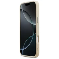 GUESS dėklas telefonui IPHONE 17 Pro Max suderinamas su Magnetine GUHMP17XPSPOSSSE (PU W/ Peony Hot Stamp Script) smėlinė