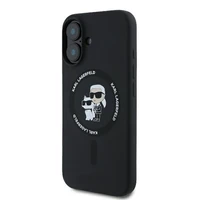 Karl Lagerfeld Silicone Karl&Choupette Heads Ring Magnetinis dėklas iPhone 16 Plus - juodas