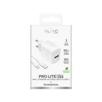 Puro PROLITE 10W USB-A sieninis įkroviklis + USB-A - USB-C kabelis 1.2m - baltas