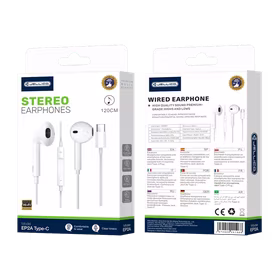 JELLICO laidinės ausinės EP2A USB-C su mikrofonu 1.2M Baltas