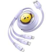 BASEUS ištraukiamas kabelis (m) 3in1 USB A į Micro USB / Lightning / Type C CB000063 1,1 m - violetinis (m)