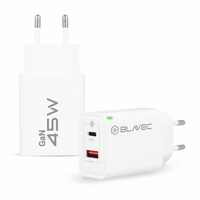 Blavec sieninis įkroviklis BC-5 GaN - USB + Type C - PD QC 45W 3A (TCBC5G-UCW453A) baltas