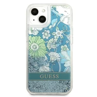 Guess GUHCP13MLFLSN iPhone 13 6.1" žalias/žalias kietasis dėklas su gėlių skysčio blizgučiais