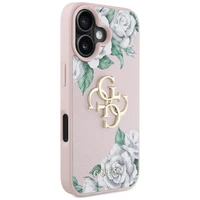Guess Grained Roses Big 4G logo dėklas telefonui iPhone 16 - rožinis