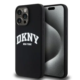 DKNY Liquid Silicone White Printed Logo MagSafe Dėklas telefonui iPhone 14 Pro Max - juodas (m)