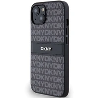 DKNY odinis mono juostelės ir metalinis logotipas dėklas iPhone 15/14/13 - juodas