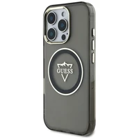 Guess IML Metal Mountain Logo Magnetinis iPhone 16 Pro dėklas - juodas