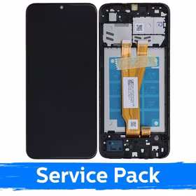 Ekranas skirtas Samsung A032 A03 Core juodas su rėmeliu (Service Pack)