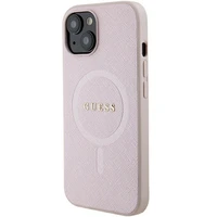 Guess Saffiano Magnetinis dėklas iPhone 15 Plus - rožinė