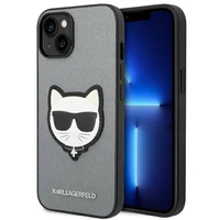 Karl Lagerfeld Saffiano Choupette Head Patch dėklas telefonui iPhone 14 Plus - sidabrinis