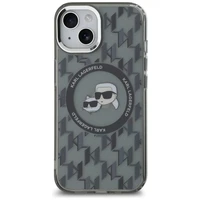 Karl Lagerfeld IML Monograma Karl & Choupette Head Magnetinis iPhone 15 Plus dėklas - juodas