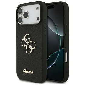 Guess Fiksuotas Blizgus Didelis 4G dėklas telefonui iPhone 17 Pro Max - juodas