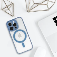 Akrilinis spalvotas magnetinis dėklas telefonui Iphone 14 Pro šviesiai mėlynas