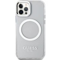 Guess Metal Outline MagSafe dėklas iPhone 12 / iPhone 12 Pro – sidabrinis