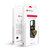 Dėklas telefonui FORCELL F-PROTECT Levels su dvigubo sluoksnio 4D technologija, karinio bandymo sertifikatu, suderinamas su MagSafe, skirtas IPHONE 16 juodas kamufliažinis