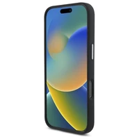 DKNY skystos silikoninės medžiagos dėklas telefonui su metaliniu logotipu iPhone 16 Pro - juodas