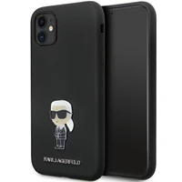 Karl Lagerfeld KLHCN61SMHKNPK dėklas telefonui iPhone 11 / Xr - juodas silikoninis Ikonik metalinis kaištis