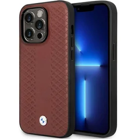 Dėklas telefonui BMW BMHCP14X22RFGR iPhone 14 Pro Max 6.7" bordo/bordo odos deimantų raštas