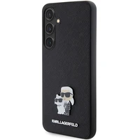 Karl Lagerfeld KLHCS24SPSAKCMPK S24 S921 kietasis dėklas telefonui juodas Saffiano Karl & Choupette Metal Pin