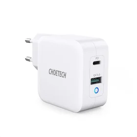 "Choetech" greitasis sieninis įkroviklis "GaN" USB C tipo PD USB-A QC3.0 65W 3,25A, baltas (PD8002)