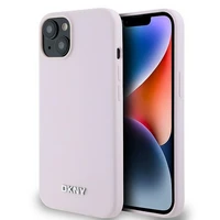 DKNY skystojo silikono mažo metalinio logotipo magnetinis dėklas telefonui iPhone 14 / 15 / 13 - rožinis