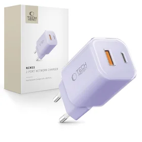 "Tech-Protect" NCM33 PD 33W QC3.0 USB-C / USB-C sieninis įkroviklis - violetinės spalvos