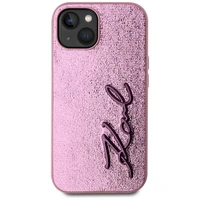 Karl Lagerfeld Wrinkled Metal Signature dėklas telefonui iPhone 15 - rožinė