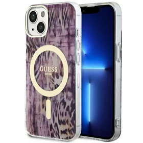 Guess Leopard Magnetinis dėklas telefonui iPhone 14 - rožinė