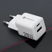 FORCELL F-ENERGY Mini GaN III VT-35A kelioninis įkroviklis su 1 x Type C + 1x USB A lizdais, PD QC4.0 20W baltas