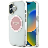 Guess IML Metal Colored Circle Classic Logo Magnetinis dėklas telefonui iPhone 16 - rožinis
