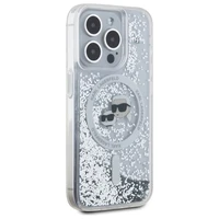 Karl Lagerfeld Skysti blizgučiai Karl & Choupette Head Magnetinis dėklas telefonui iPhone 15 Pro Max - skaidrus