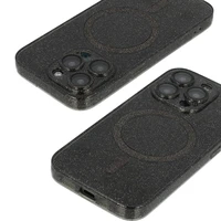 Glitter MagSafe juodas skaidrus dėklas telefonui iPhone 12