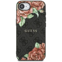 Guess 4G Flowers Print Magnetinis dėklas telefonui iPhone 16e - juodas