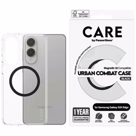 CARE by PanzerGlass Flagmanas Urban Combat juodas dėklas su QI Samsung Galaxy S25 Edge - skaidrus